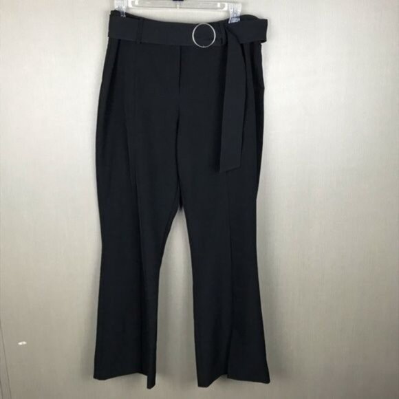 Adrianna Papell Black Cropped Flare Dress Pants With Belt Size 12 Polyester Blen - Picture 2 of 8